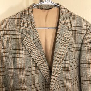 Vintage 100% Cashmere Tan Plaid Sports Jacket 42R